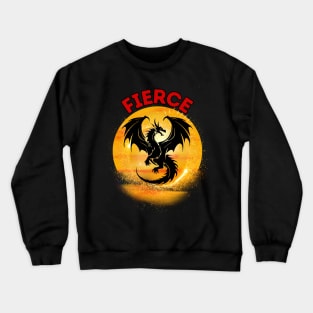 Fantasy Fierce Black Dragon in Sunset sky Frit-Tees Crewneck Sweatshirt